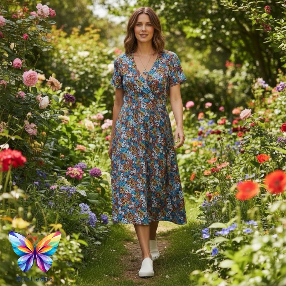 Vintage Floral colorful Dress orange-blue-green-white Size 2X